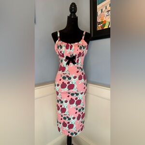 Pinup Couture Pinup Girl Mary Blair Lips and Roses Evangeline Pink Wiggle Dress